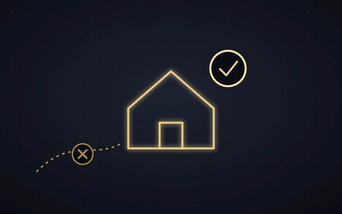 Casa con un tic de aprobado y un camino tachado